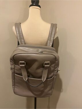 Like New Bugatti Taupe Faux-Leather Convertible Backpack Messenger